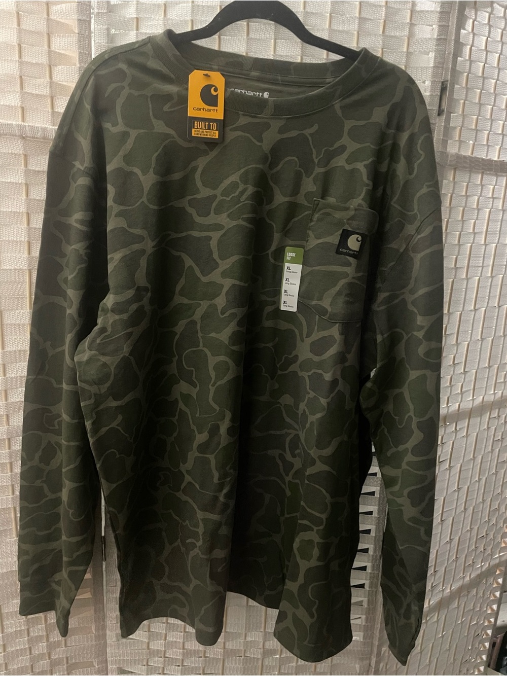 Carhartt Olive Green Camo Long-Sleeve Pocket Tee